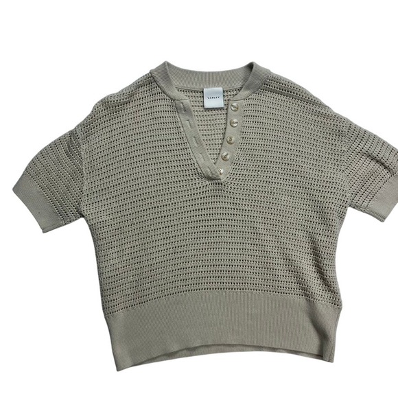 VARLEY Callie Knit Top Cotton True Knit Short Sleeve V-Neck...